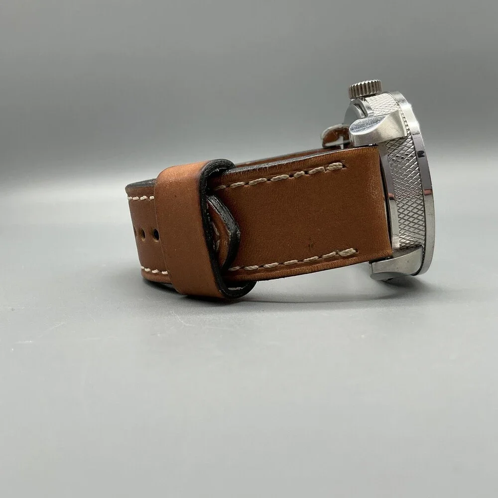 Diesel DZ-5381 Mens Watch 46mm Silver Tone Brown Leather 10 BAR New Battery